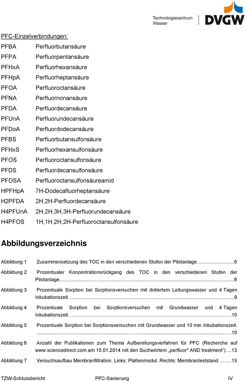 Perfluordecansulfonsäure Perfluoroctansulfonsäureamid 7H-Dodecafluorheptansäure 2H,2H-Perfluordecansäure 2H,2H,3H,3H-Perfluorundecansäure 1H,1H,2H,2H-Perfluoroctansulfonsäure Abbildungsverzeichnis