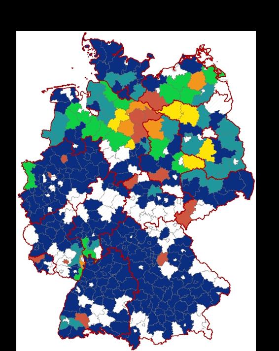 SN, TH) Landkreisebene: Rückgang des Verhältnisses in einigen Landkreisen im Nordosten Deutschlands, hervorgerufen durch die intensive Bewässerung in diesen Regionen.