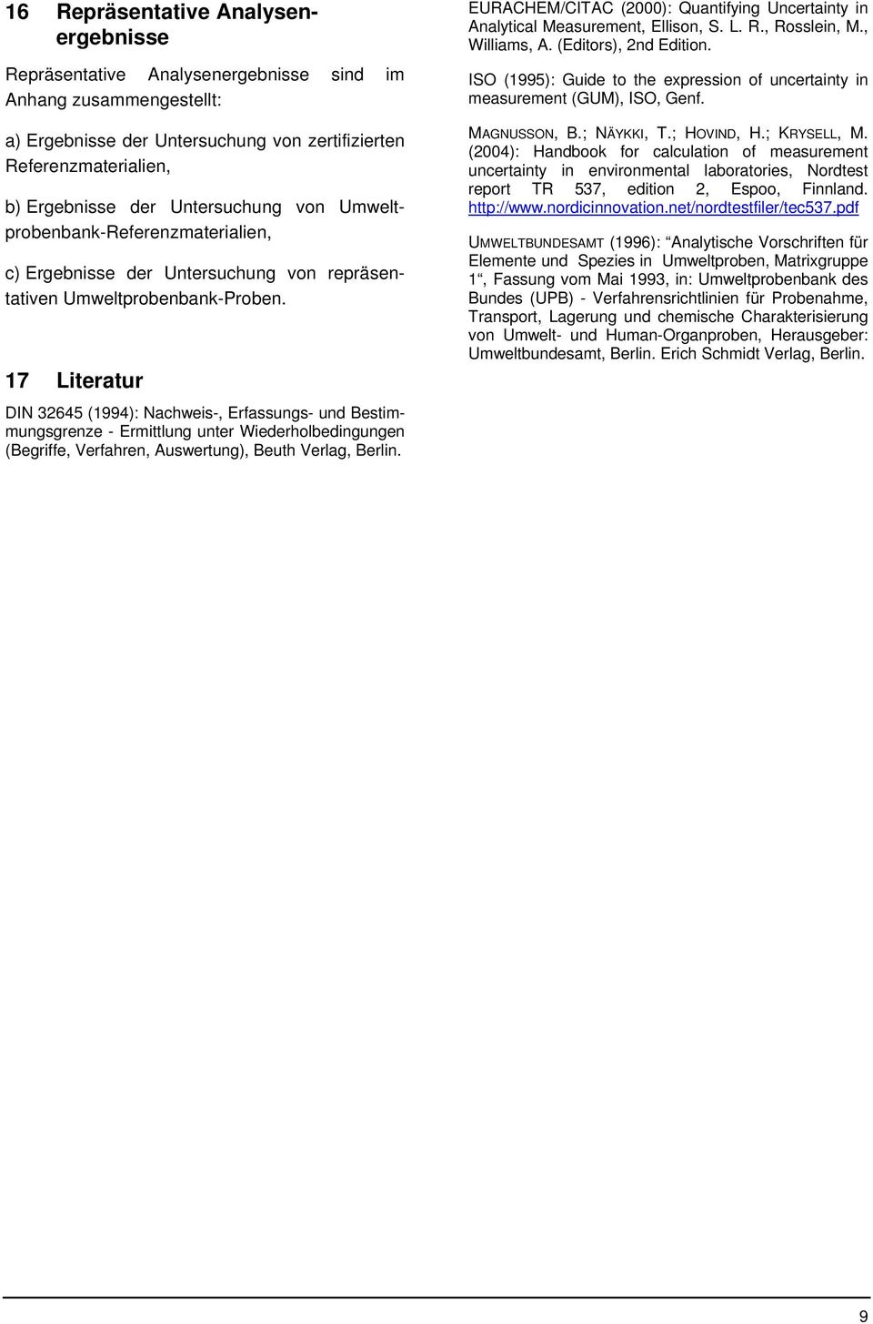 17 Literatur DIN 32645 (1994): Nachweis-, Erfassungs- und Bestimmungsgrenze - Ermittlung unter Wiederholbedingungen (Begriffe, Verfahren, Auswertung), Beuth Verlag, Berlin.