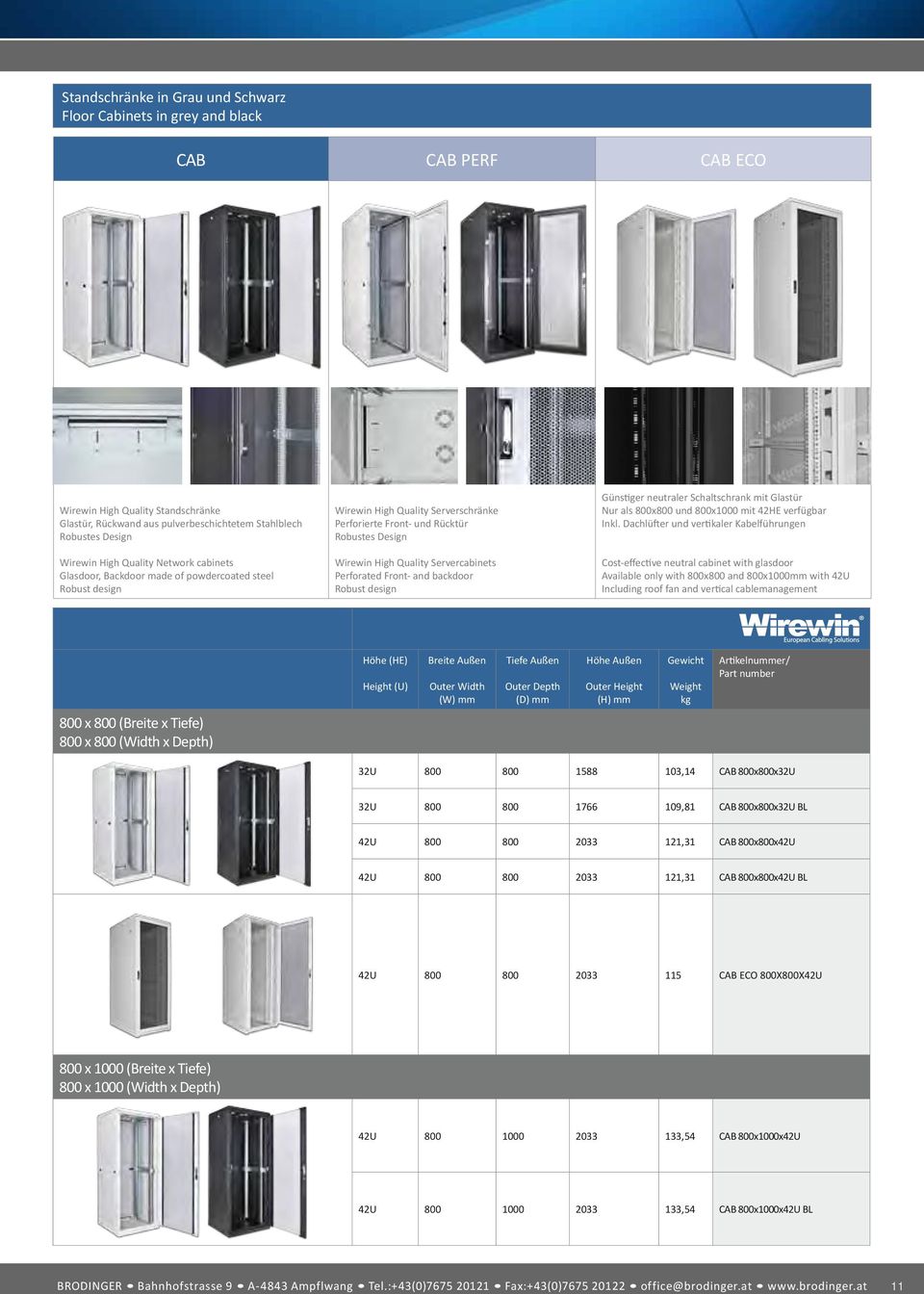 Servercabinets Perforated Front- and backdoor Robust design Günstiger neutraler Schaltschrank mit Glastür Nur als 800x800 und 800x1000 mit 42HE verfügbar Inkl.