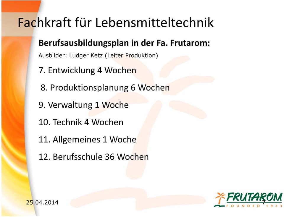 Entwicklung 4 Wochen 8. Produktionsplanung 6 Wochen 9.