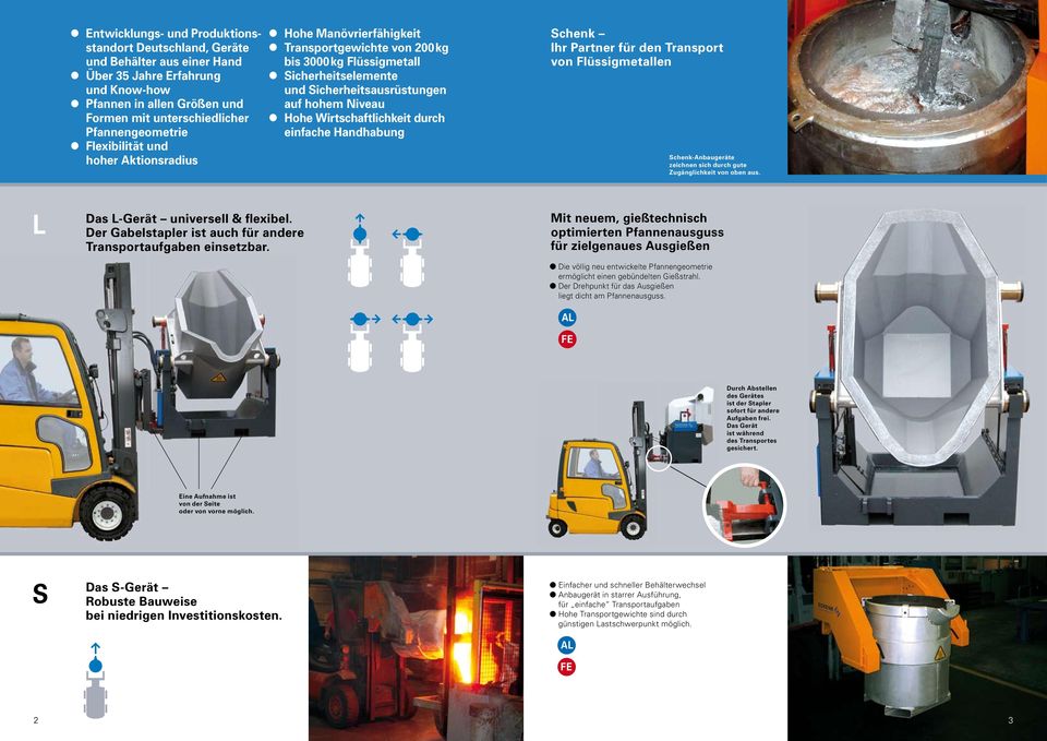 durch einfache Handhabung Schenk Ihr Partner für den Transport von Flüssigmetallen Schenk-Anbaugeräte zeichnen sich durch gute Zugänglichkeit von oben aus. L Das L-Gerät universell & flexibel.