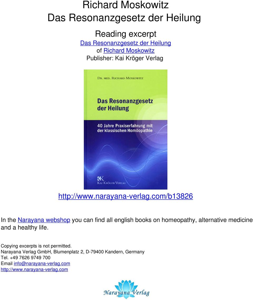 com/b13826 In the Narayana webshop you can find all english books on homeopathy, alternative medicine and a healthy