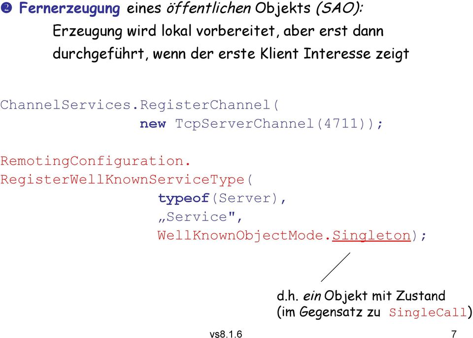 RegisterChannel( new TcpServerChannel(4711)); RemotingConfiguration.