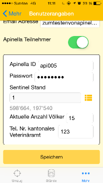 Ansicht Android Ansicht iphone 4. Schritt: Apinella Meldung Das Menü Apinella dient der Übermittlung der Kontrollresultate.