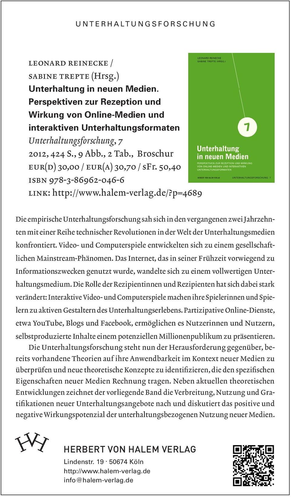 50,40 ISBN 978-3-86962-046-6 Link: http://www.halem-verlag.de/?