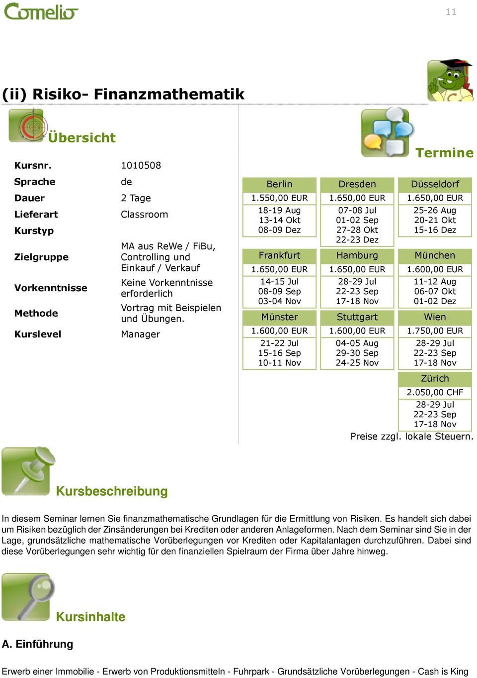 Beispielen und Übungen. Kurslevel Manager Termine Berlin Dresden Düsseldorf 1.550,00 EUR 1.650,00 EUR 1.