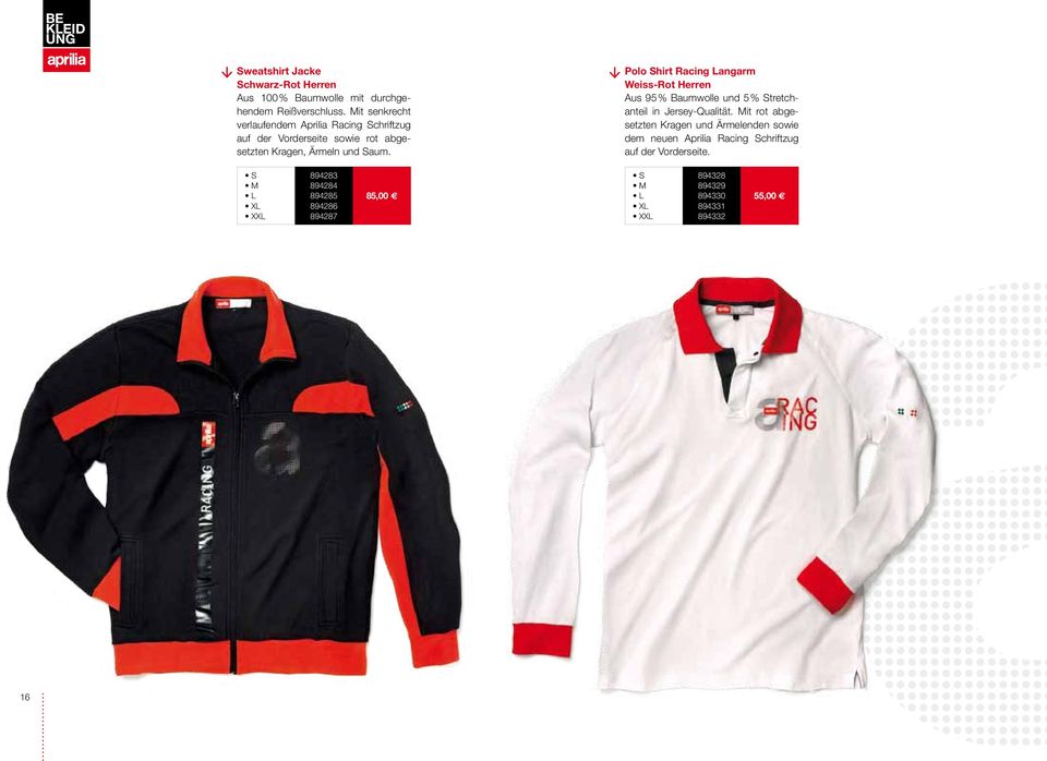 Polo Shirt Racing Langarm Weiss-Rot Herren Aus 95% Baumwolle und 5% Stretchanteil in Jersey-Qualität.