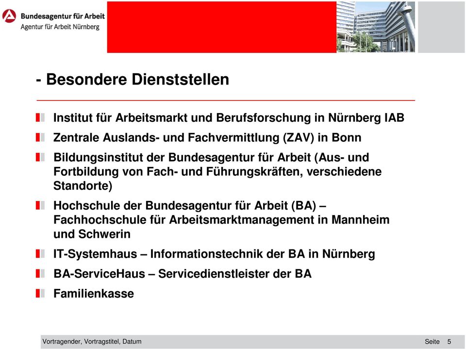 Standorte) Hochschule der Bundesagentur für Arbeit (BA) Fachhochschule für Arbeitsmarktmanagement in Mannheim und Schwerin