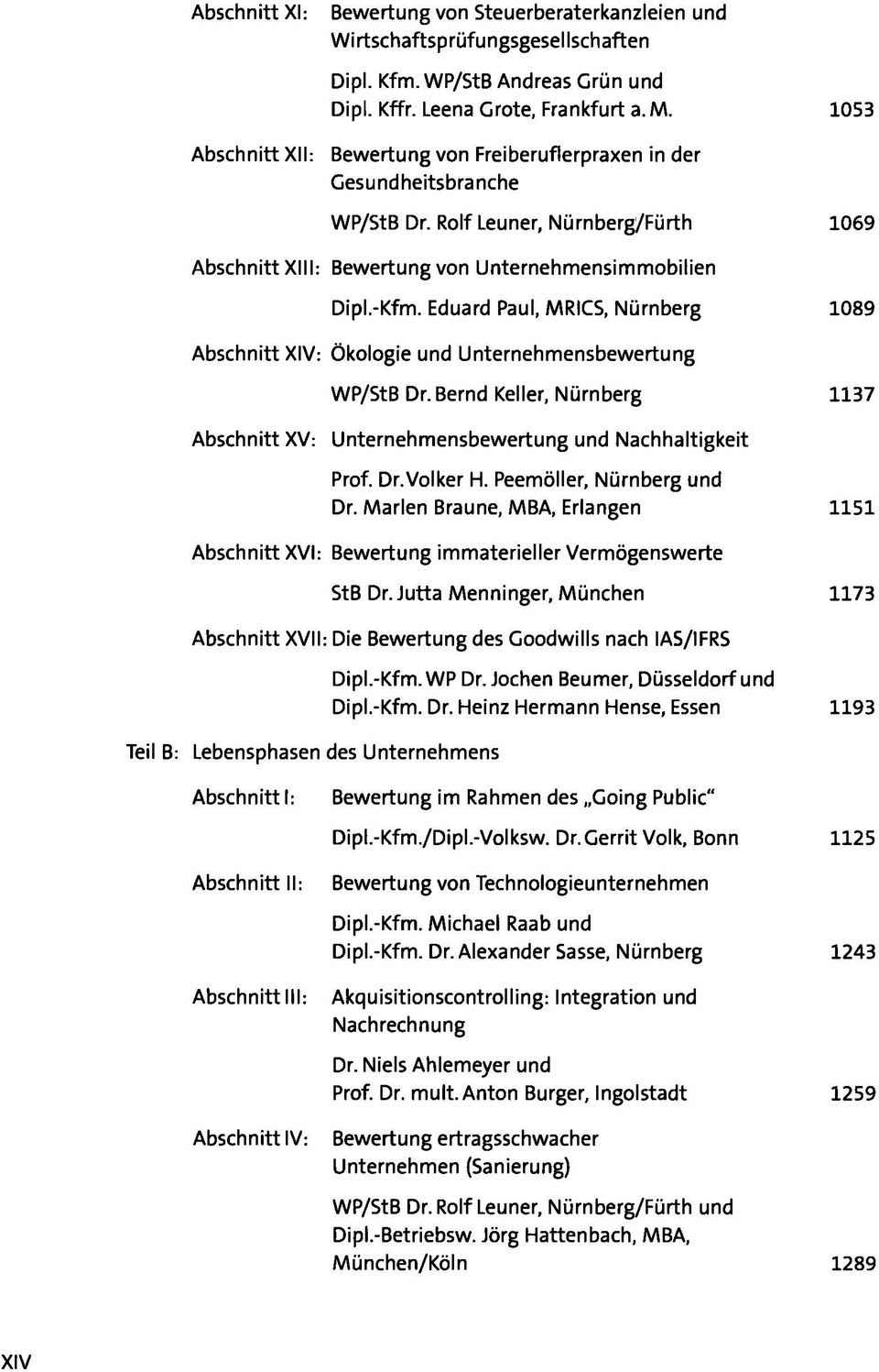 Eduard Paul, MRICS, Nürnberg 1089 Abschnitt XIV: Ökologie und WP/StB Dr. Bernd Keller, Nürnberg 1137 Abschnitt XV: und Nachhaltigkeit Dr.