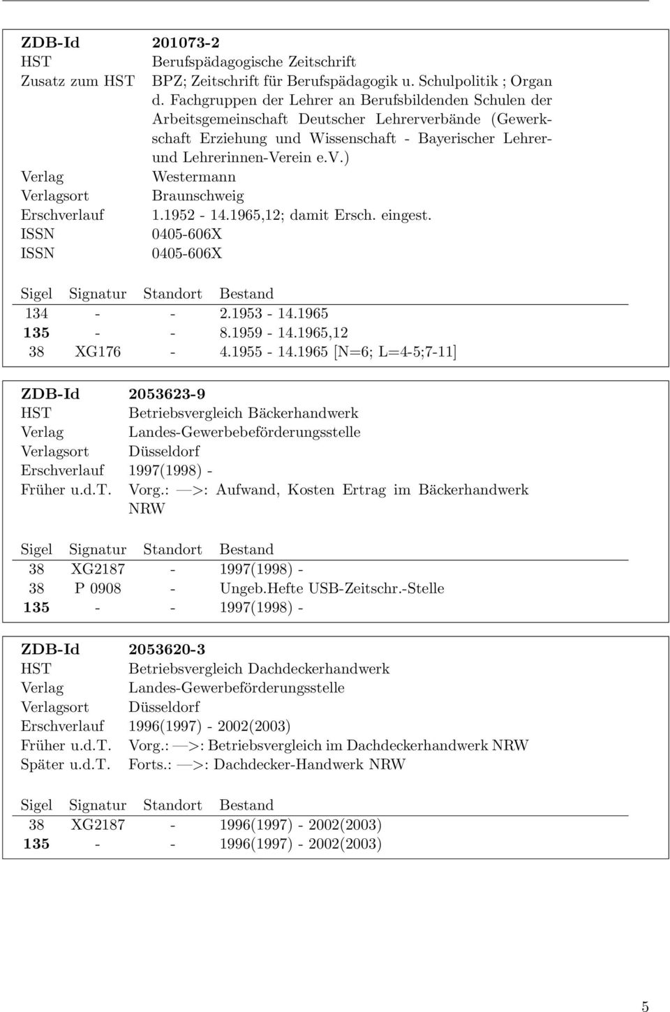 1952-14.1965,12; damit Ersch. eingest. ISSN 0405-606X ISSN 0405-606X 134 - - 2.1953-14.1965 135 - - 8.1959-14.1965,12 38 XG176-4.1955-14.