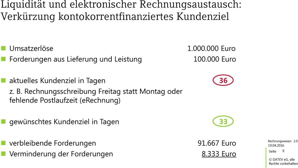 000 Euro aktuelles Kundenziel in Tagen 36 z. B.