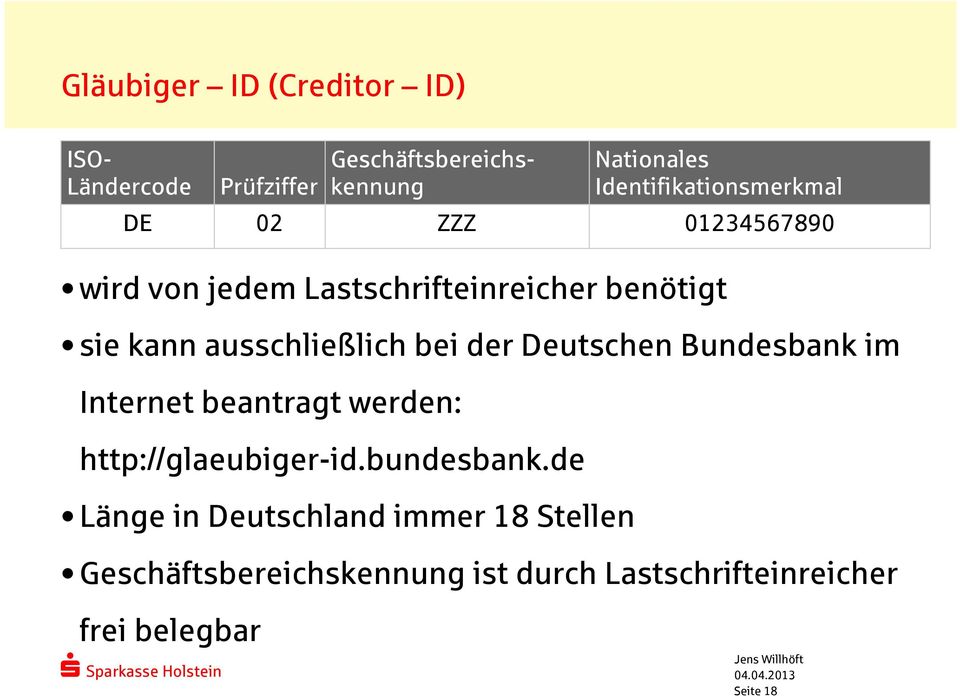 ausschließlich bei der Deutschen Bundesbank im Internet beantragt werden: http://glaeubiger-id.