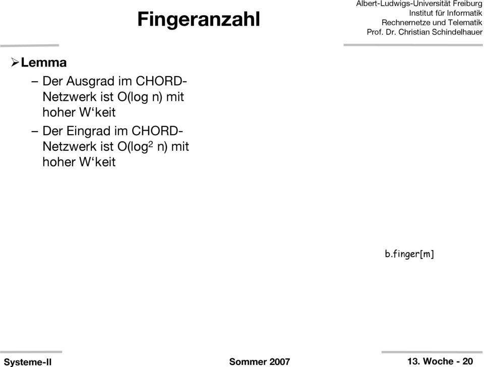 Eingrad im CHORD- Netzwerk ist O(log 2 n)