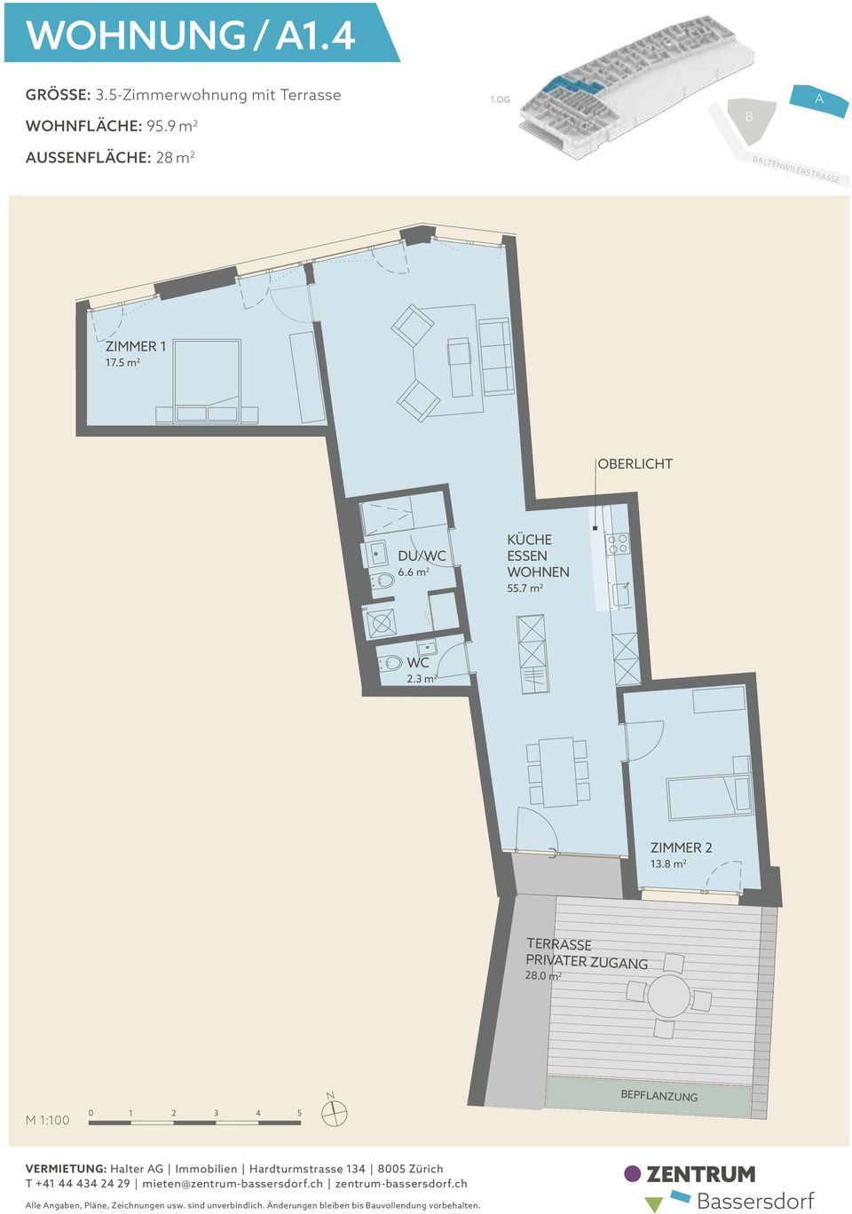 6 m 2 ESSE 55.7 m 2 2.3 m 2 13.8 m 2 TERRSSE PRIVTER ZUGG 28.