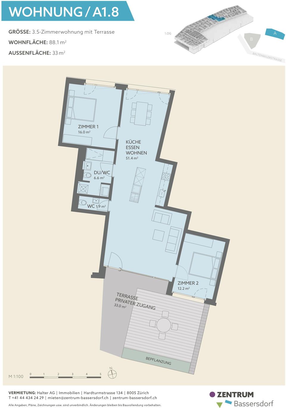 1 m 2 USSEFLÄCHE: 33 m 2 LTEWILERSTRSSE 16.0 m 2 ESSE 51.