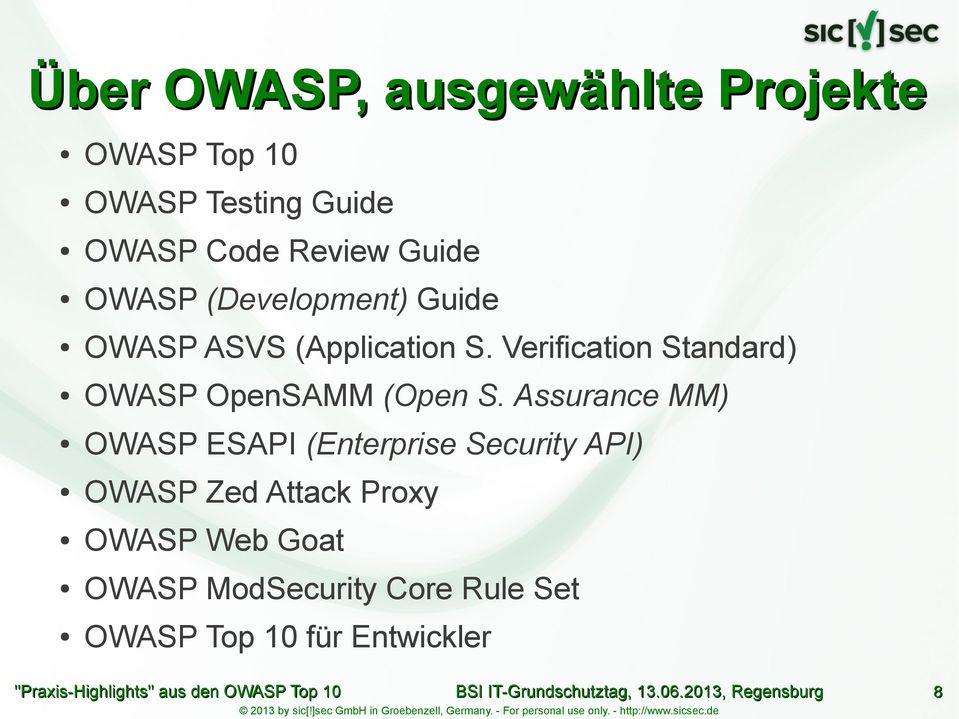 Verification Standard) OWASP OpenSAMM (Open S.