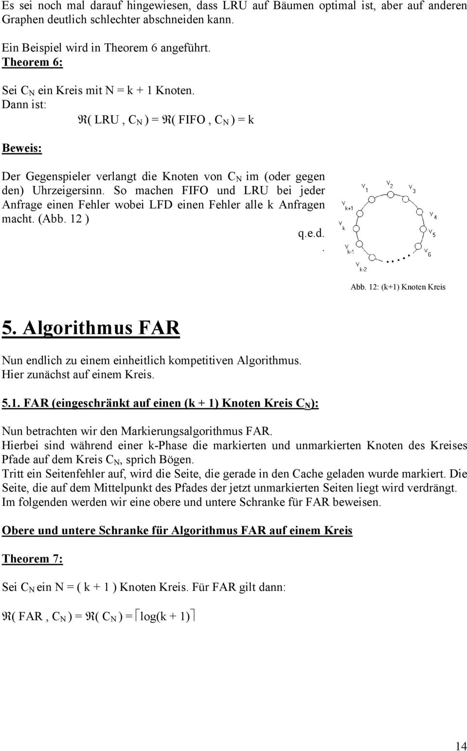So machen FIFO und LRU bei jeder Anfrage einen Fehler wobei LFD einen Fehler alle k Anfragen macht. (Abb. 12. Abb. 12: (k+1 Knoten Kreis 5.