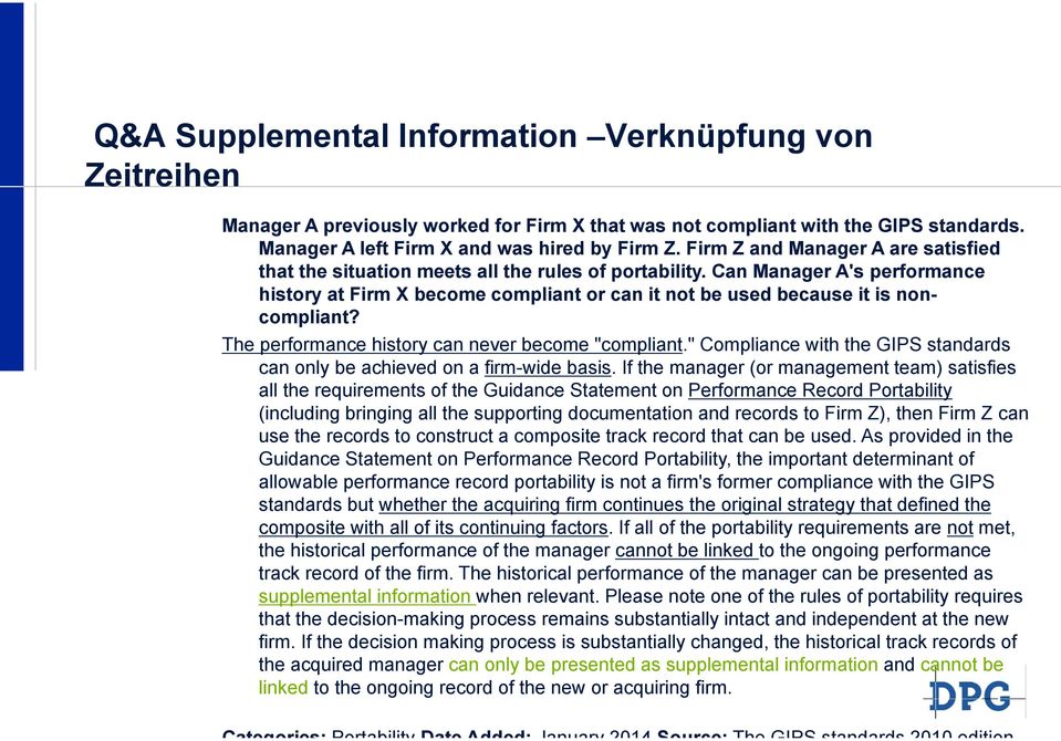 Can Manager A's performance history at Firm X become compliant or can it not be used because it is noncompliant? The performance history can never become "compliant.