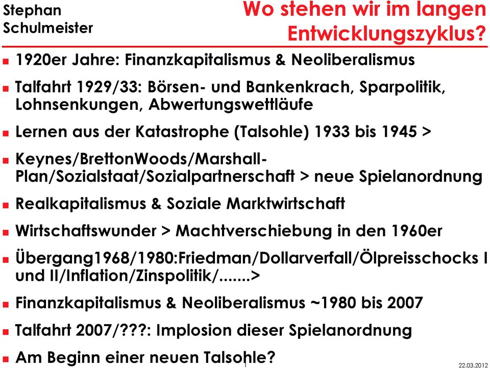 Katastrophe (Talsohle) 1933 bis 1945 > Keynes/BrettonWoods/Marshall- Plan/Sozialstaat/Sozialpartnerschaft > neue Spielanordnung Realkapitalismus & Soziale