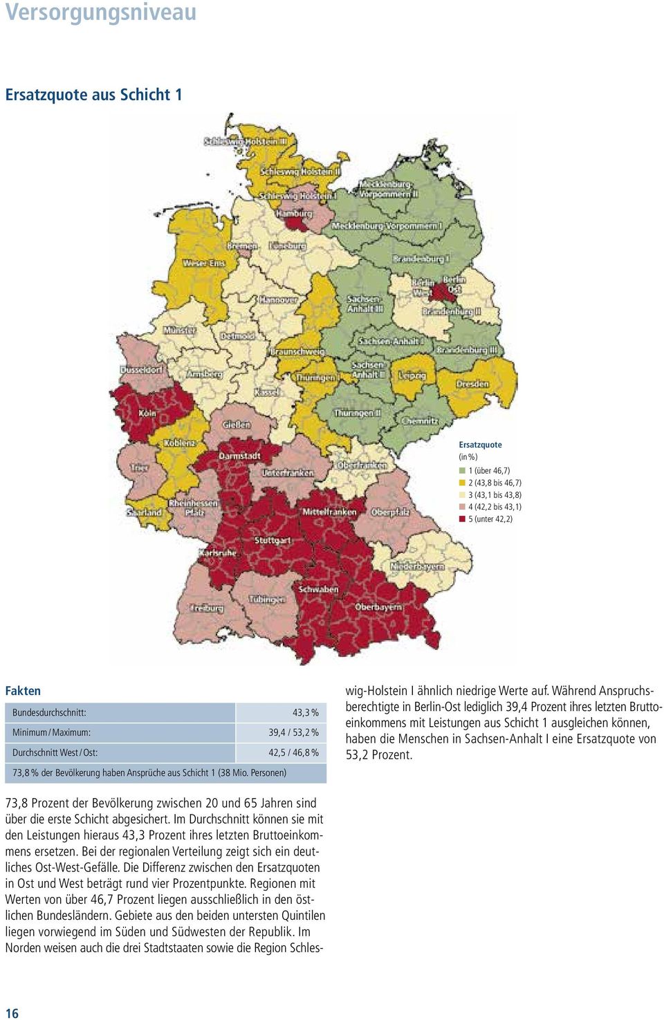 Während Anspruchsberechtigte in Berlin-Ost lediglich 39,4 Prozent ihres letzten Bruttoeinkommens mit Leistungen aus Schicht 1 ausgleichen können, haben die Menschen in Sachsen-Anhalt I eine