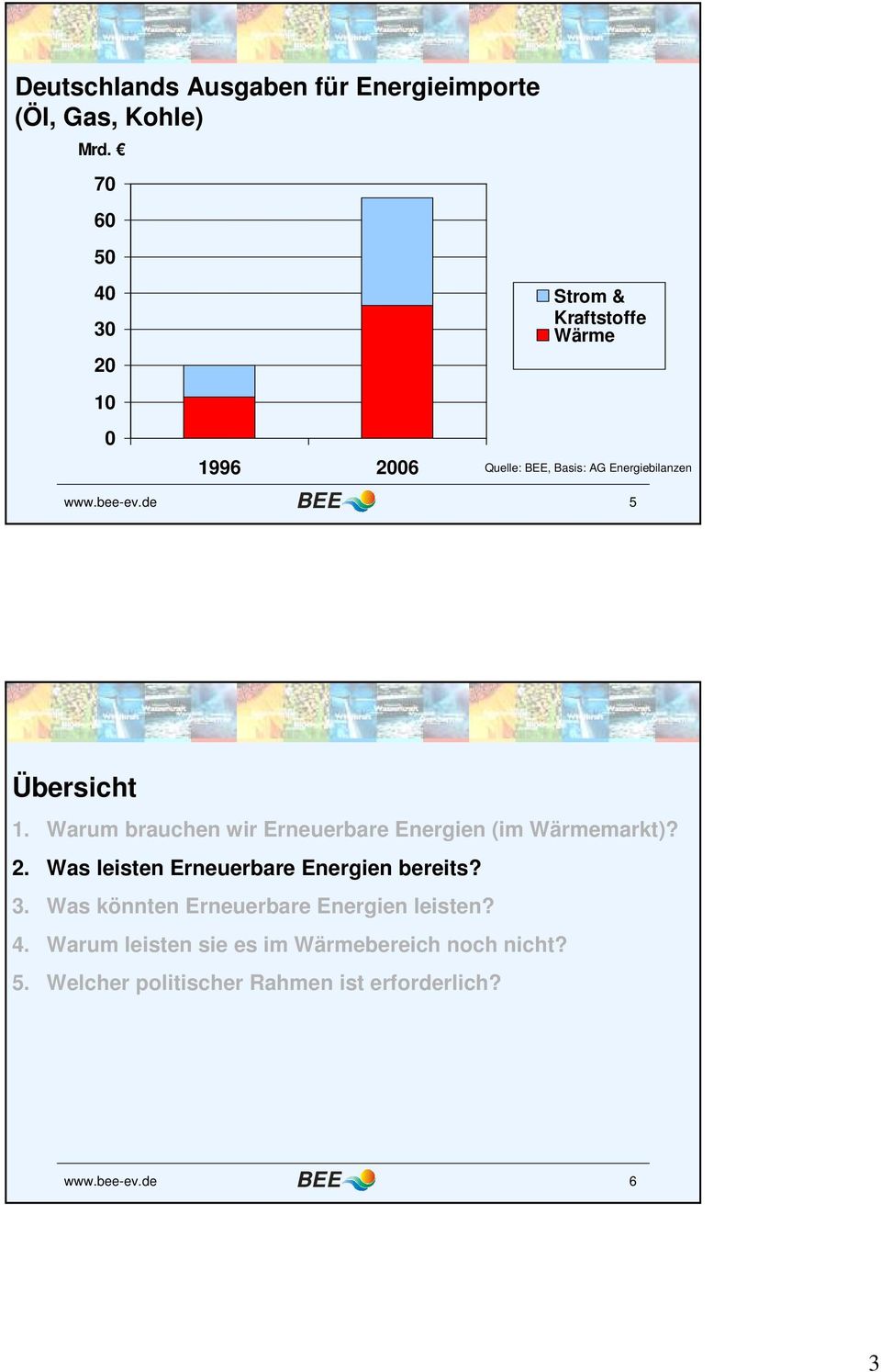 de BEE 5 Übersicht 1. Warum brauchen wir Erneuerbare Energien (im Wärmemarkt)? 2.