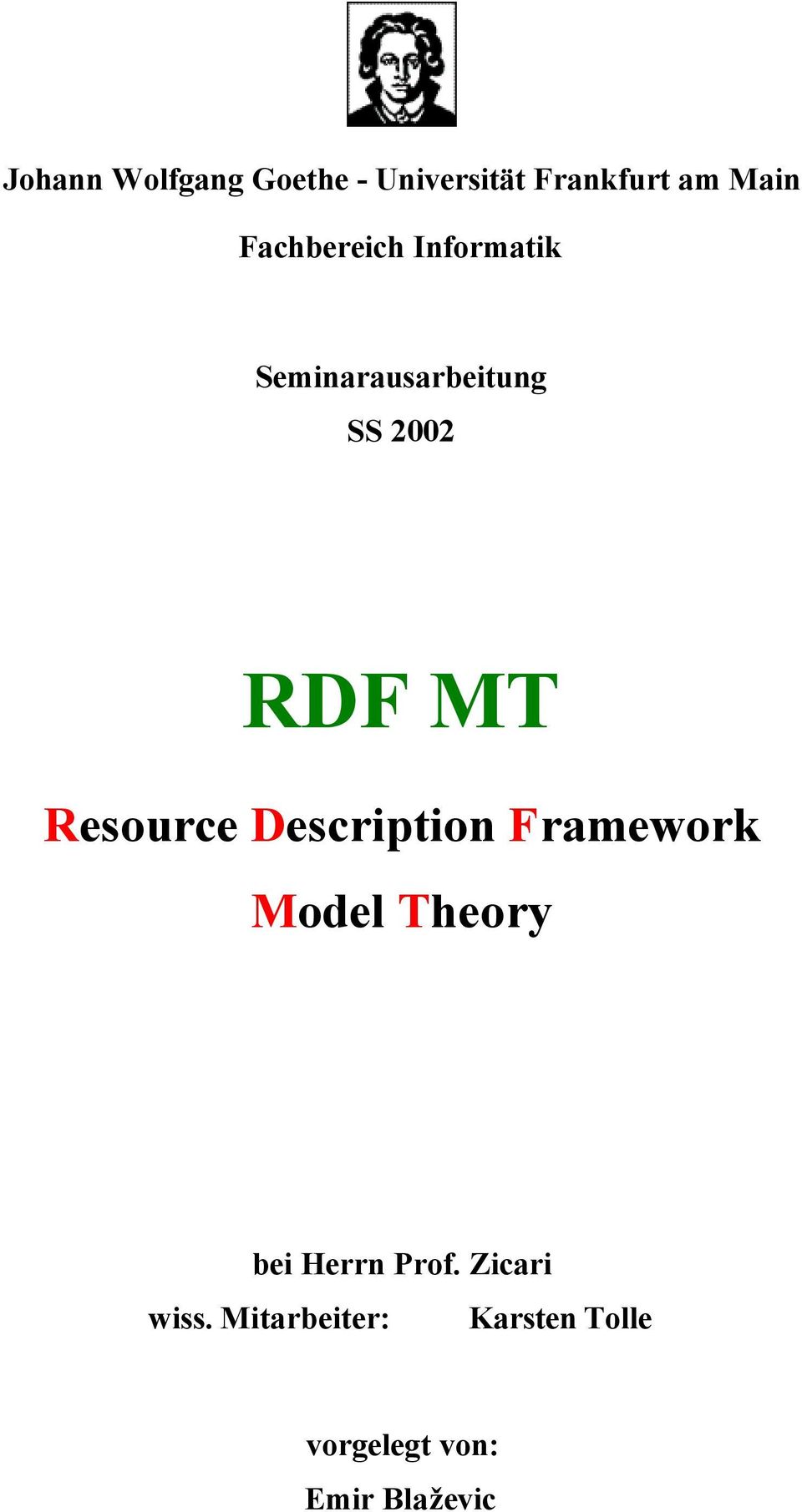 Resource Description Framework Model Theory bei Herrn Prof.