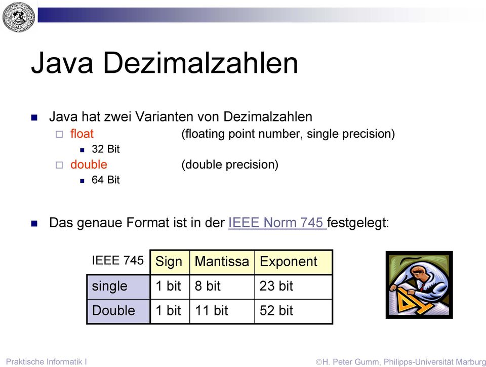 precision) 64 Bit Das genaue Format ist in der IEEE Norm 745
