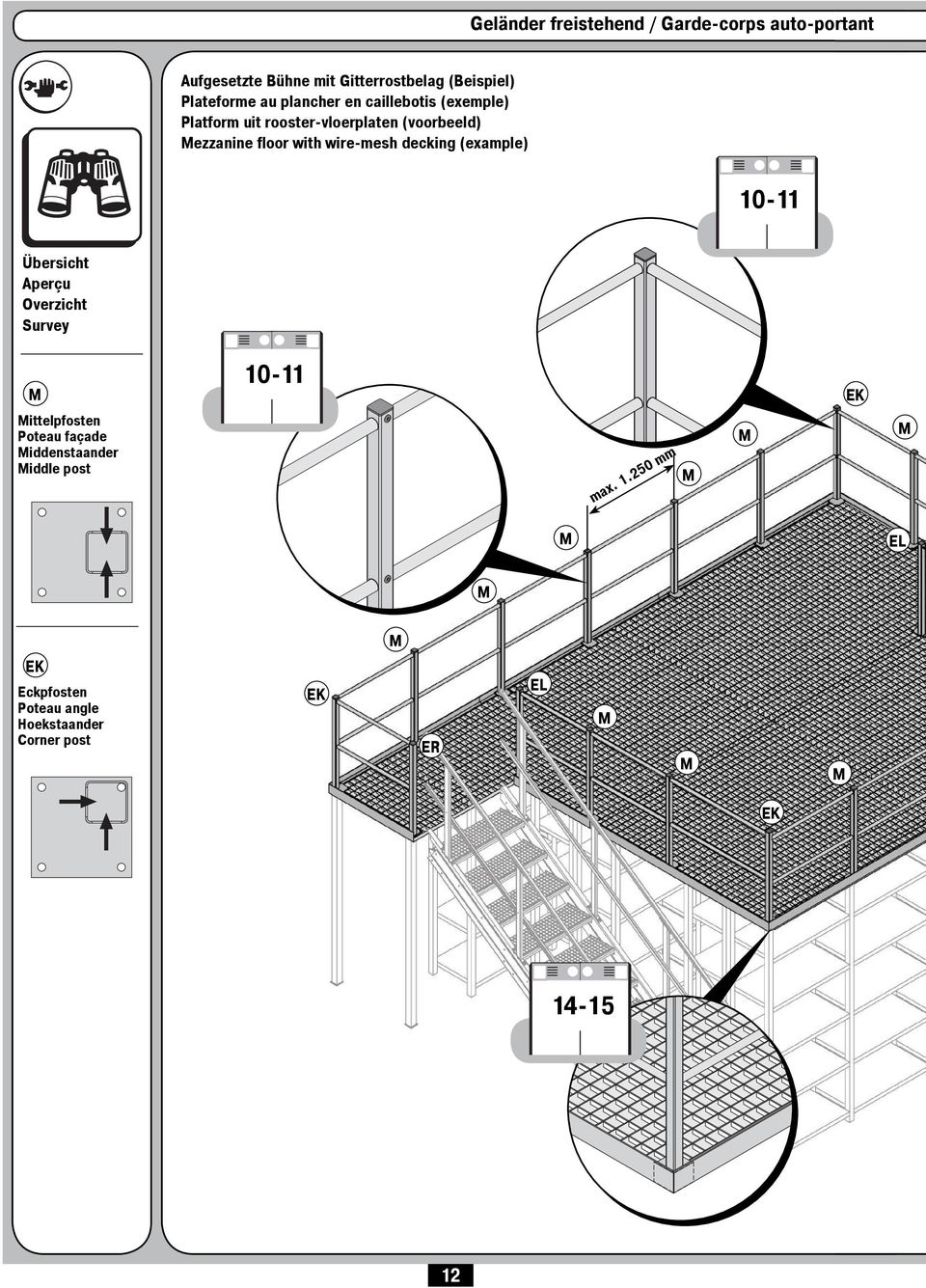 floor with wire-mesh decking (example) 10-11 Übersicht Aperçu Overzicht Survey 10-11 ittelpfosten