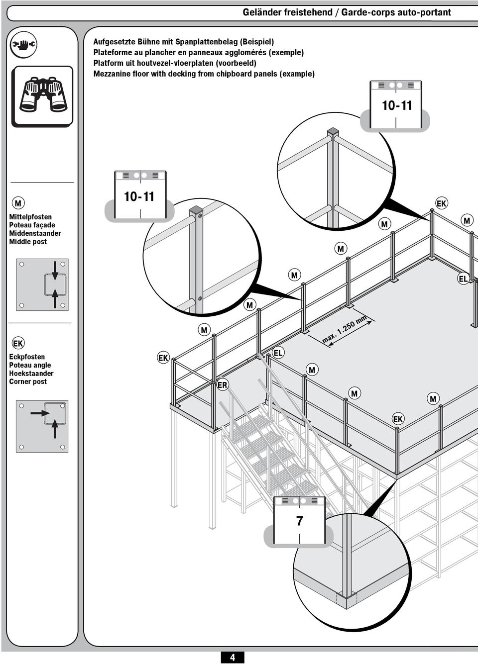 (voorbeeld) ezzanine floor with decking from chipboard panels (example) 10-11 10-11 ittelpfosten