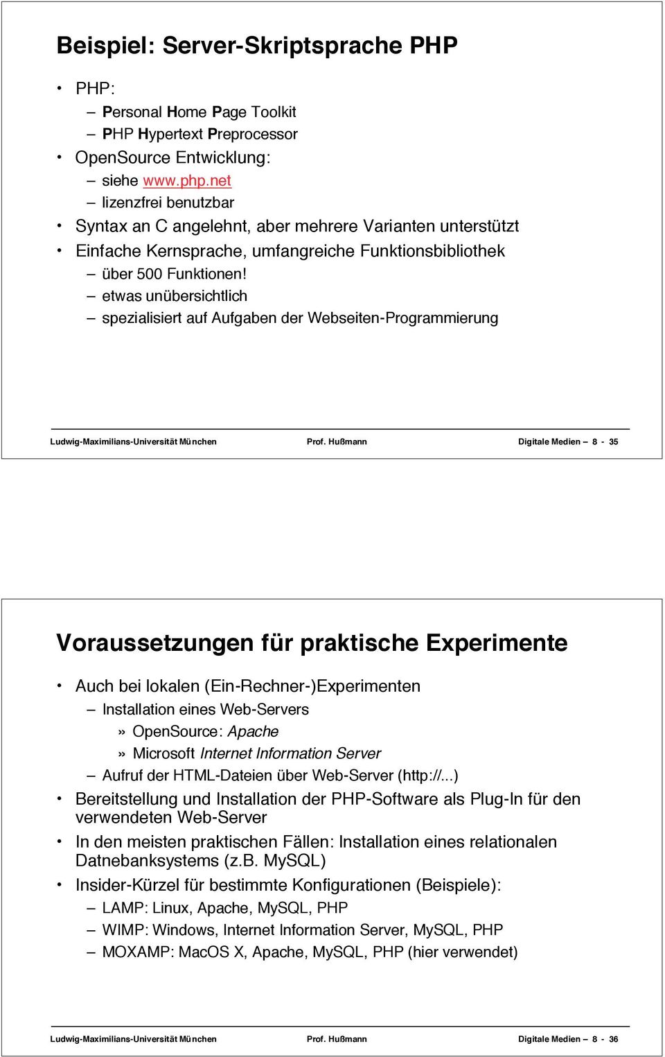 etwas unübersichtlich spezialisiert auf Aufgaben der Webseiten-Programmierung Ludwig-Maximilians-Universität München Prof.
