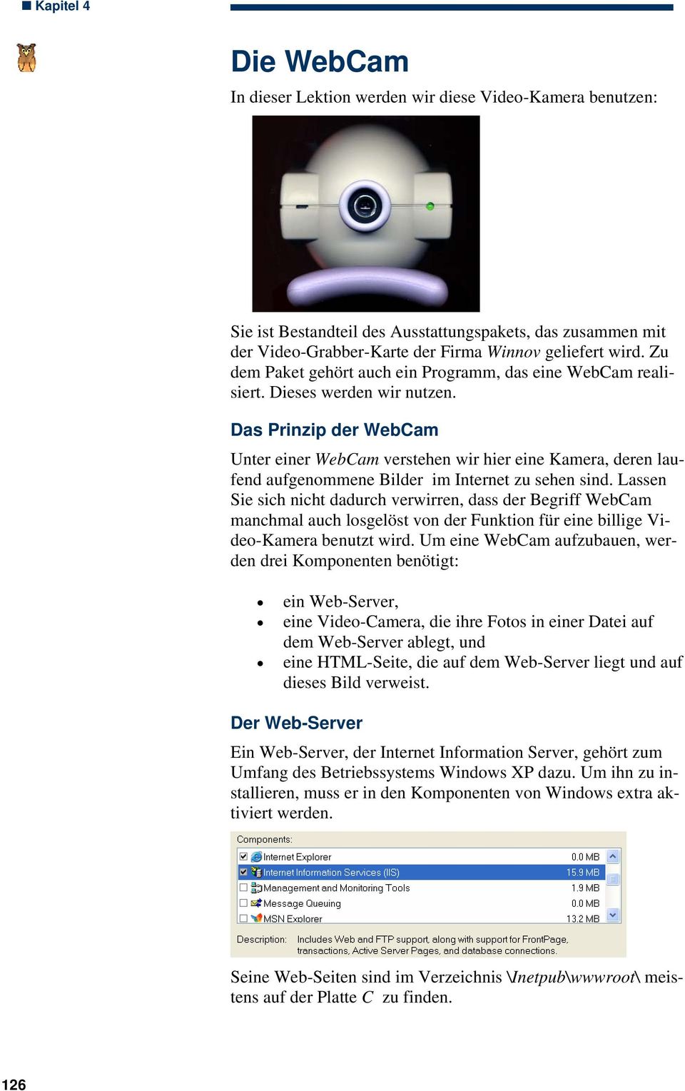 Das Prinzip der WebCam Unter einer WebCam verstehen wir hier eine Kamera, deren laufend aufgenommene Bilder im Internet zu sehen sind.