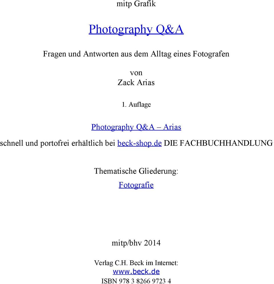 Auflage Photography Q&A Arias schnell und portofrei erhältlich bei beck-shop.