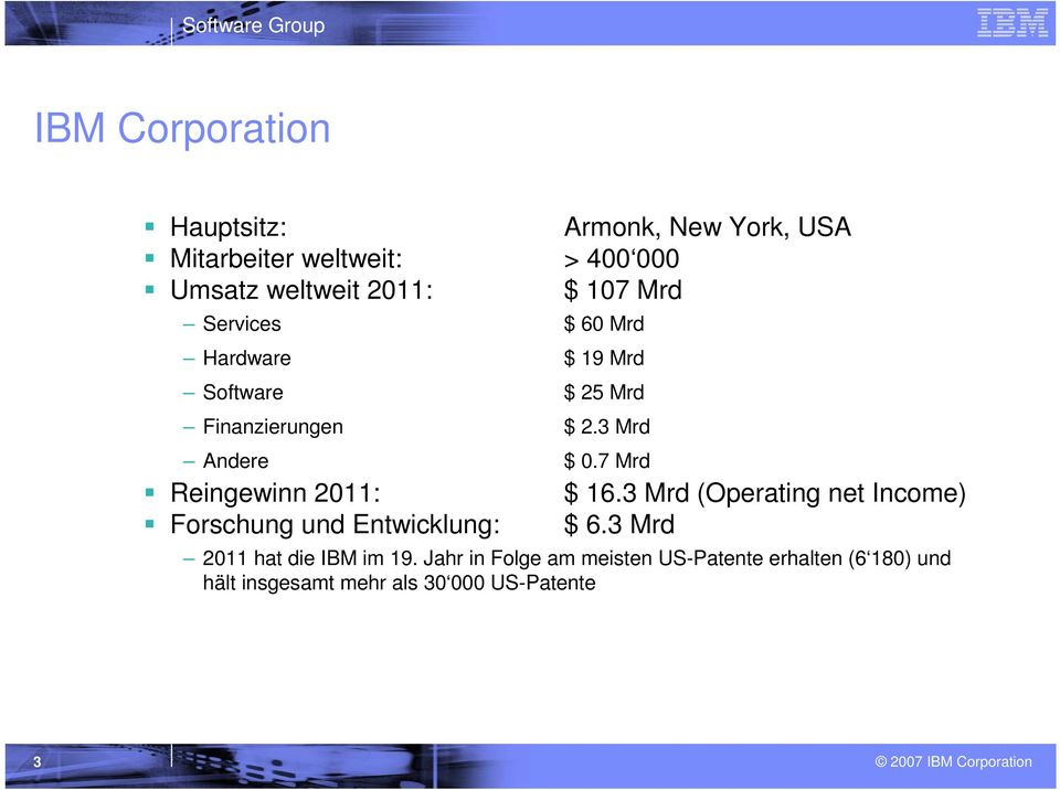 7 Mrd Reingewinn 2011: Forschung und Entwicklung: $ 16.3 Mrd (Operating net Income) $ 6.