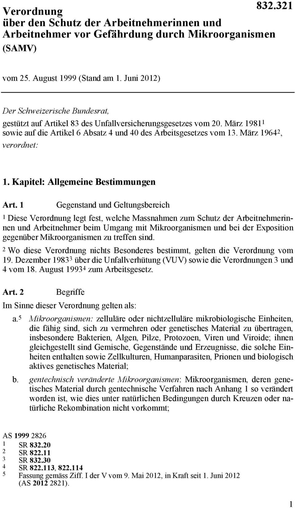 März 1964 2, verordnet: 1. Kapitel: Allgemeine Bestimmungen Art.