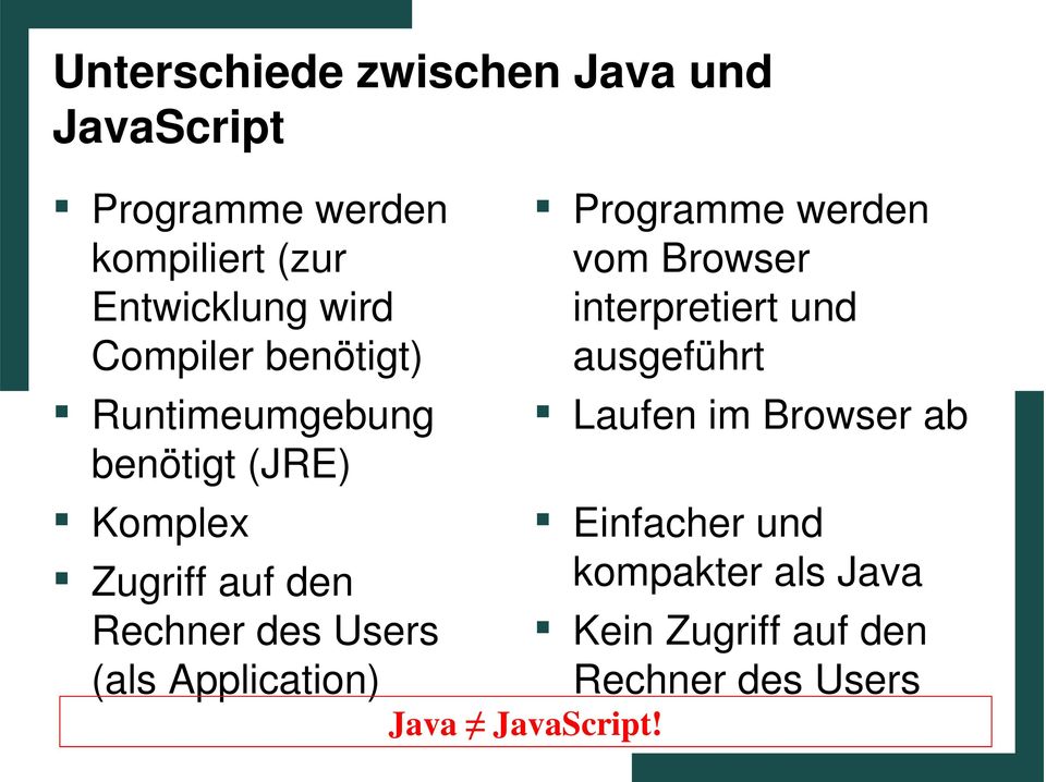 (als Application) Programme werden vom Browser interpretiert und ausgeführt Laufen im