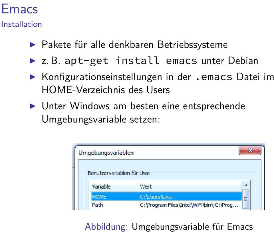 apt-get install emacs unter Debian Konfigurationseinstellungen in der.