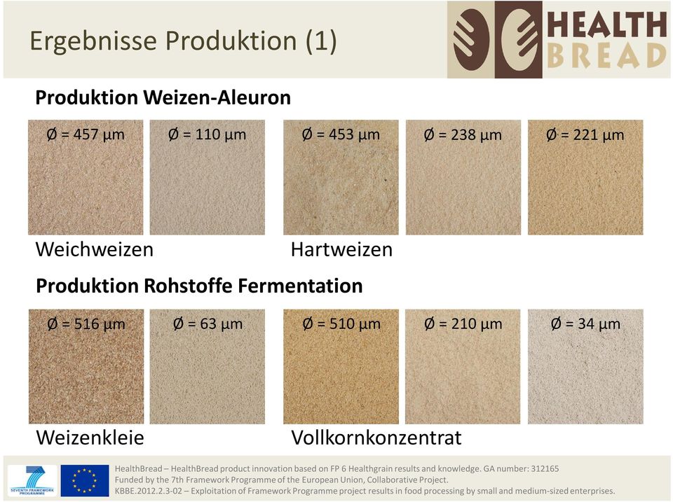 Hartweizen Produktion Rohstoffe Fermentation Ø = 516 µm Ø = 63