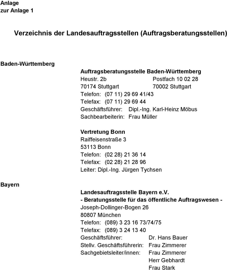 Karl-Heinz Möbus Sachbearbeiterin: Frau Müller Vertretung Bonn Raiffeisenstraße 3 53113 Bonn Telefon: (02 28) 21 36 14 Telefax: (02 28) 21 28 96 Leiter: Dipl.-Ing.