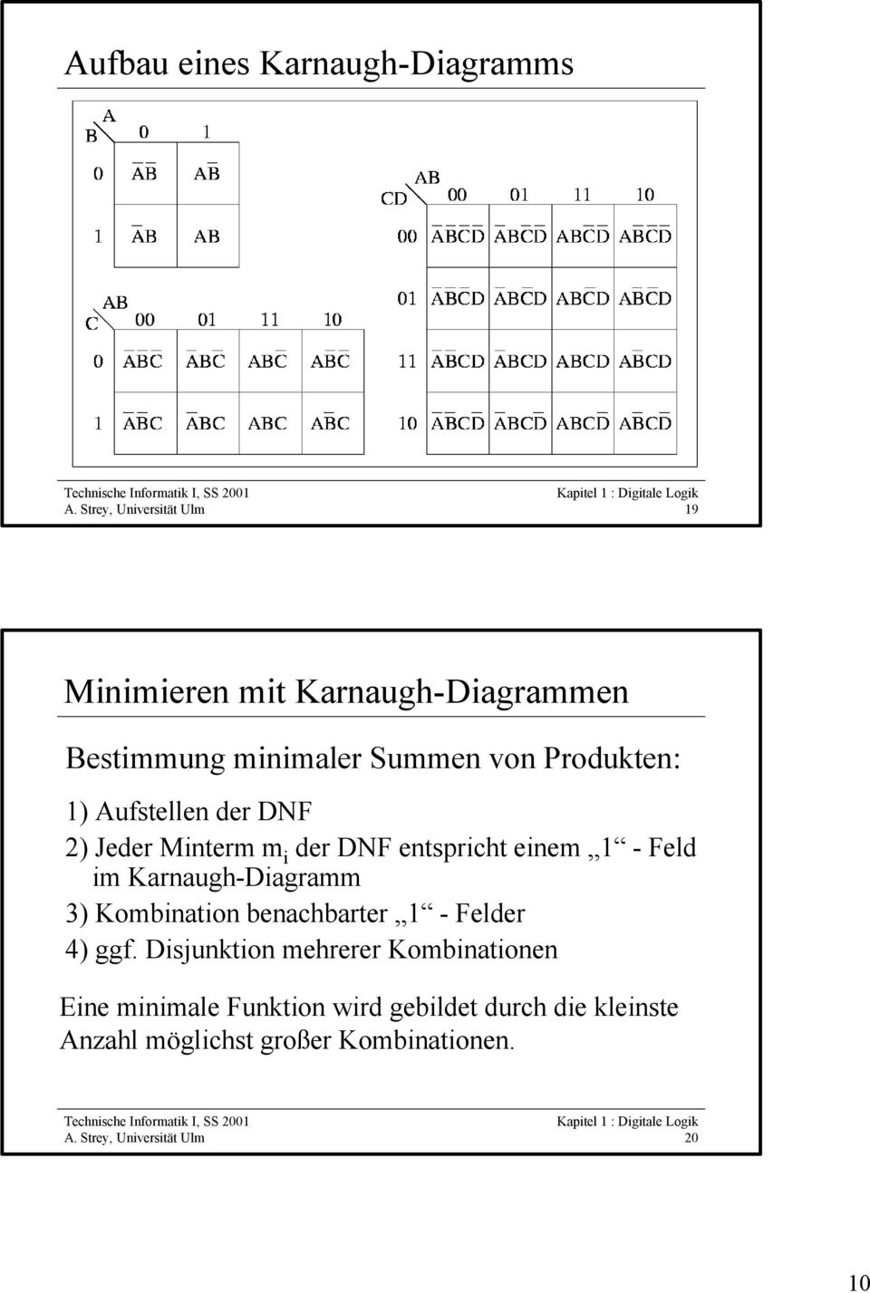 Karnaugh-Diagramm 3) Kombination benachbarter 1 - Felder 4) ggf.