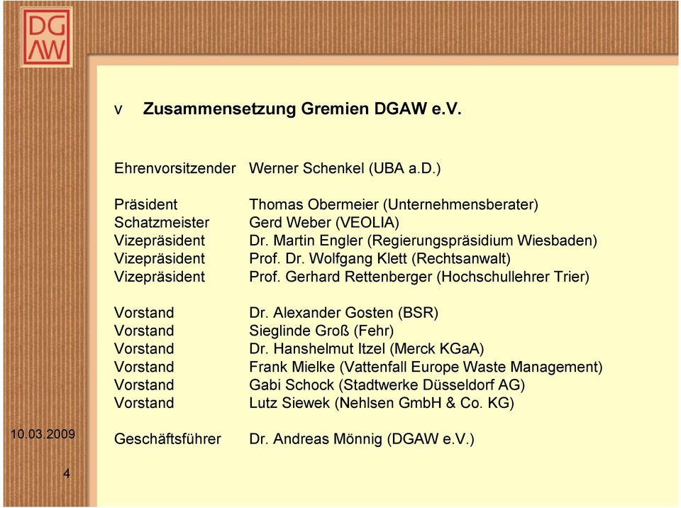 Martin Engler (Regierungspräsidium Wiesbaden) Prof. Dr. Wolfgang Klett (Rechtsanwalt) Prof. Gerhard Rettenberger (Hochschullehrer Trier) Dr.