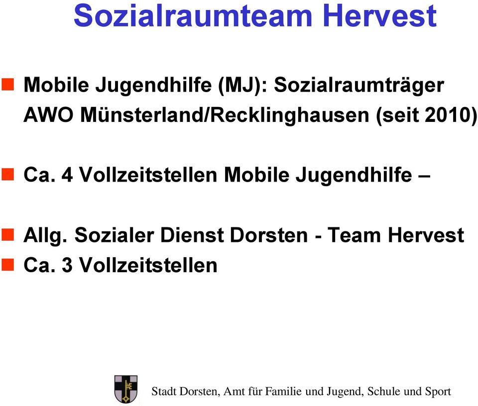 2010) Ca. 4 Vollzeitstellen Mobile Jugendhilfe Allg.