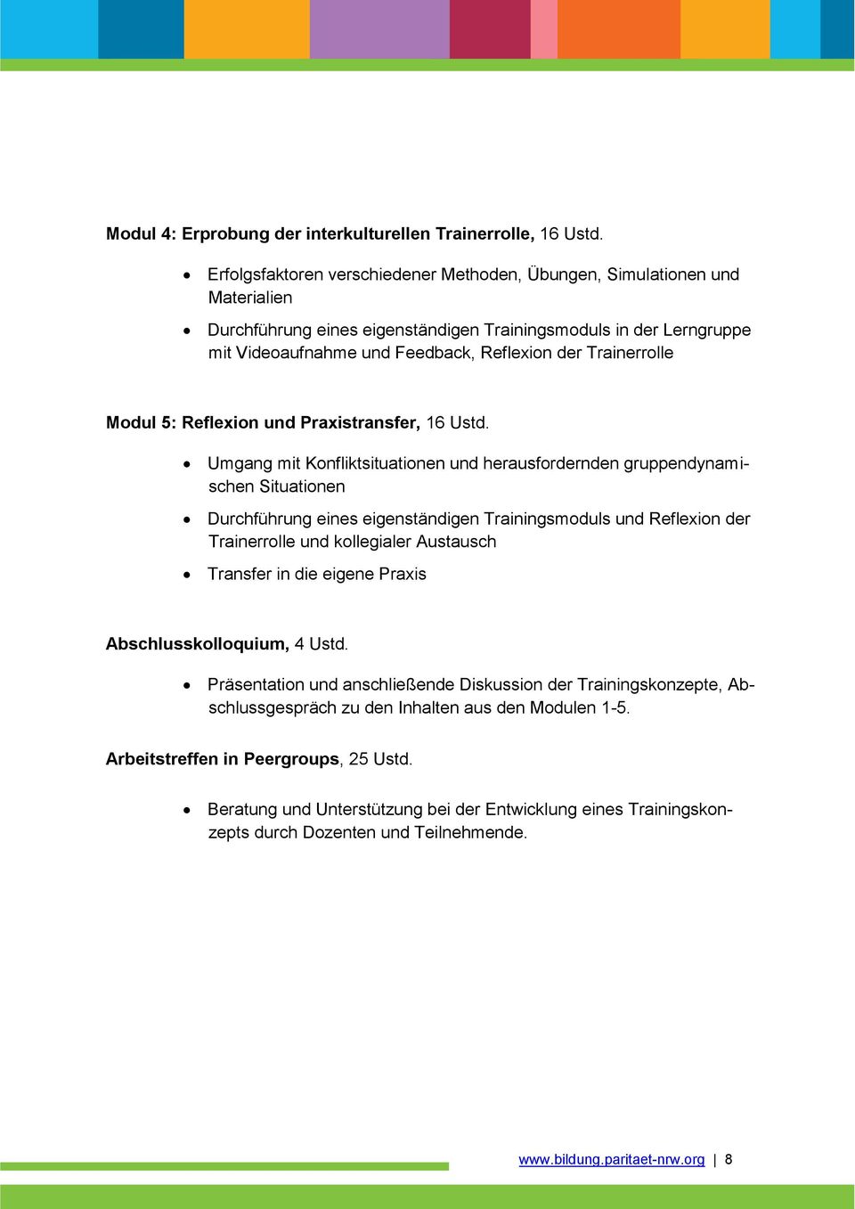 Trainerrolle Modul 5: Reflexion und Praxistransfer, 16 Ustd.