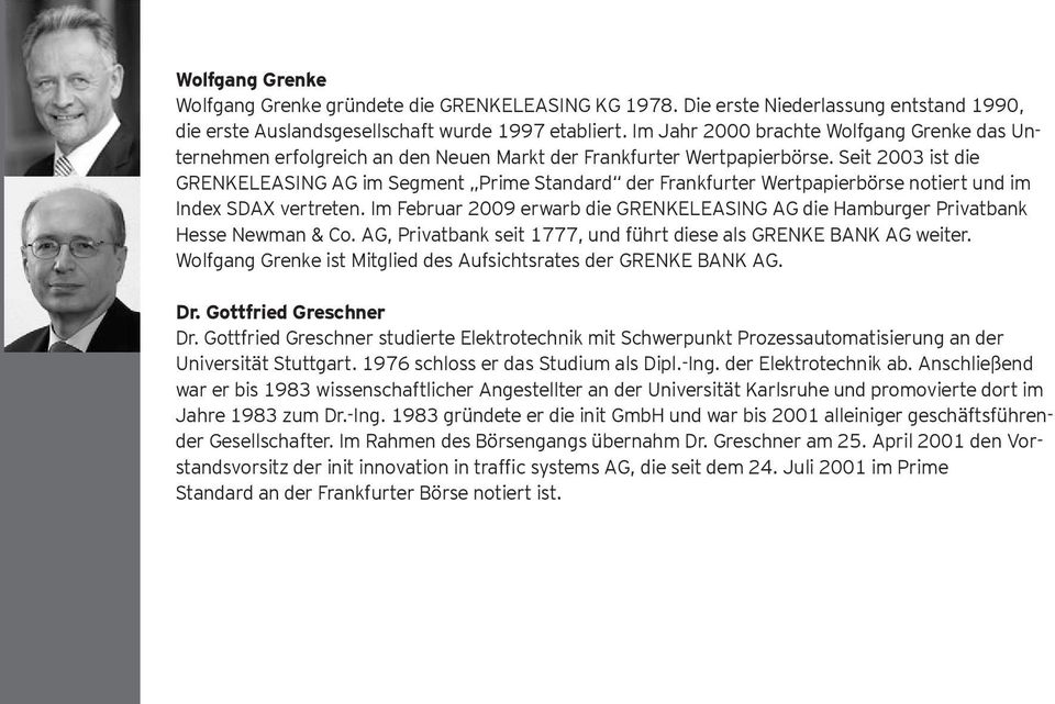 Seit 2003 ist die GRENKELEASING AG im Segment Prime Standard der Frankfurter Wertpapierbörse notiert und im Index SDAX vertreten.