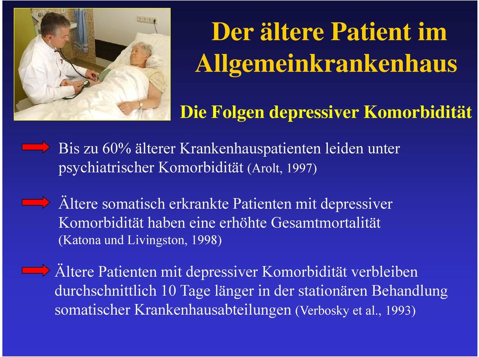 Komorbidität haben eine erhöhte Gesamtmortalität (Katona und Livingston, 1998) Ältere Patienten mit depressiver
