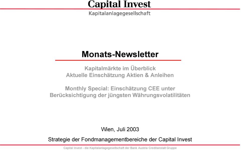 Währungsvolatilitäten Wien, Juli 2003 Strategie der Fondmanagementbereiche der