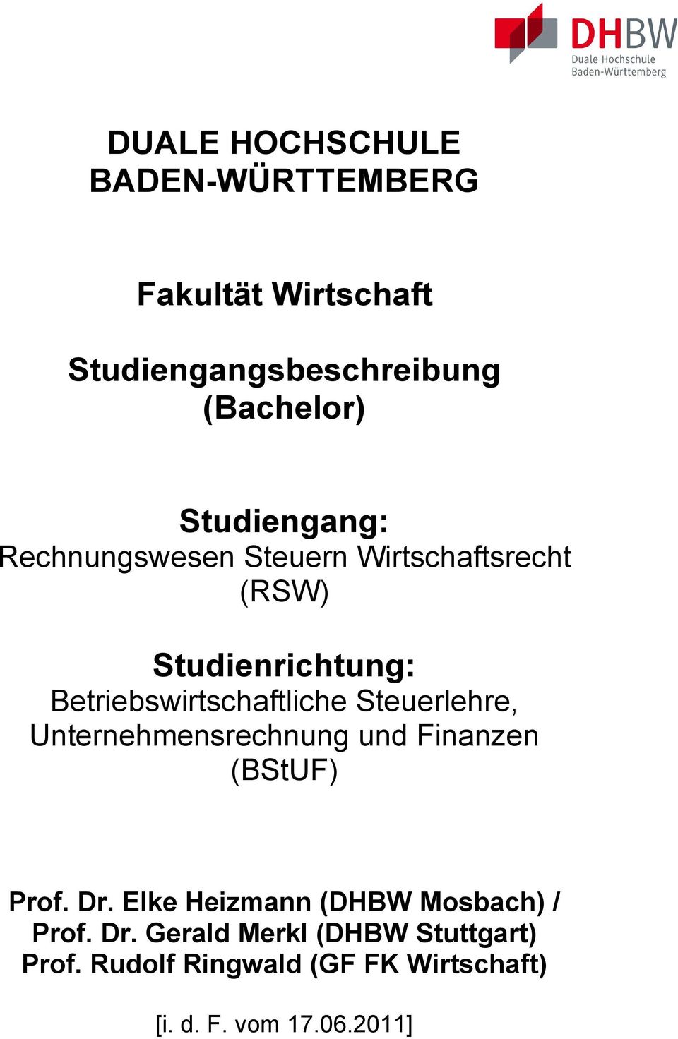 Steuerlere, Unternemensrecnung und Finanzen (BStUF) Prof. Dr.