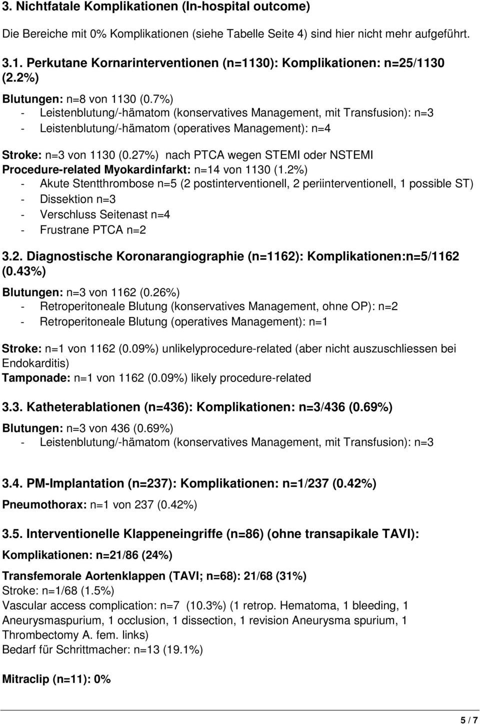 7%) - Leistenblutung/-hämatom (konservatives Management, mit Transfusion): n=3 - Leistenblutung/-hämatom (operatives Management): n=4 Stroke: n=3 von 1130 (0.