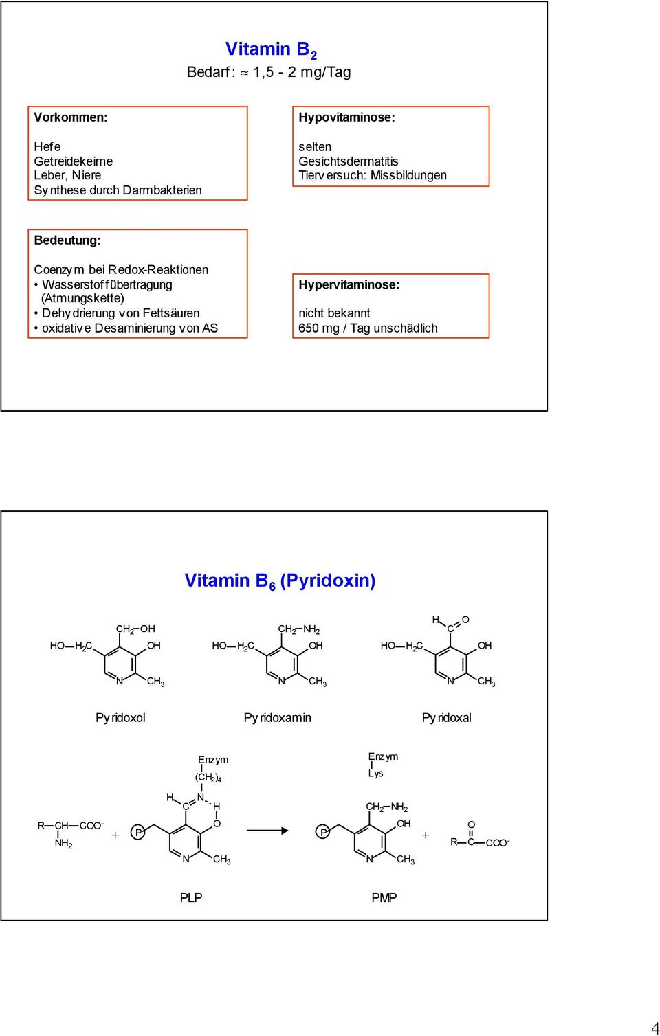 Dehydrierung von Fettsäuren oxidative Desaminierung von AS ypervitaminose: nicht bekannt 650 mg / Tag unschädlich