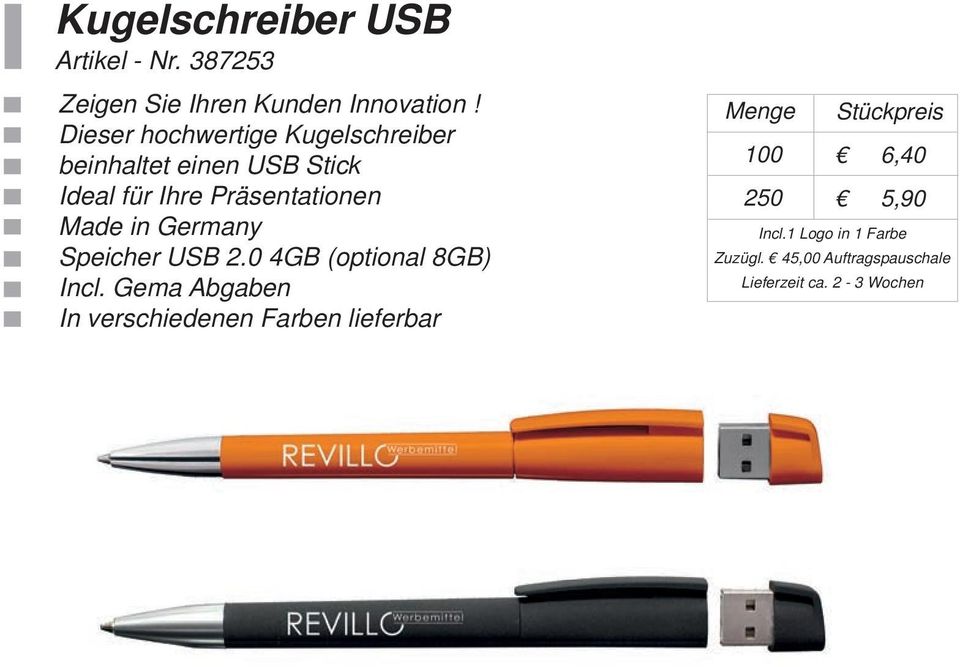 Präsentationen Made in Germany Speicher USB 2.0 4GB (optional 8GB) Incl.
